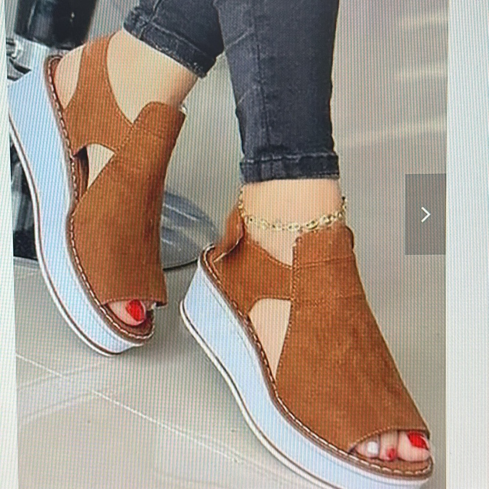 Noracora Spring Fashion Vintage Sandals Camel Brown Suede Velcro Closure SZ 38